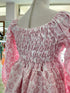 Women Round Neckline Lantern Sleeves Flounce Tops With Shorts